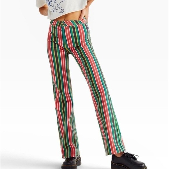 Free People Denim - Free People Seneca Printed Striped Straight Leg Jeans 70s Boho 26